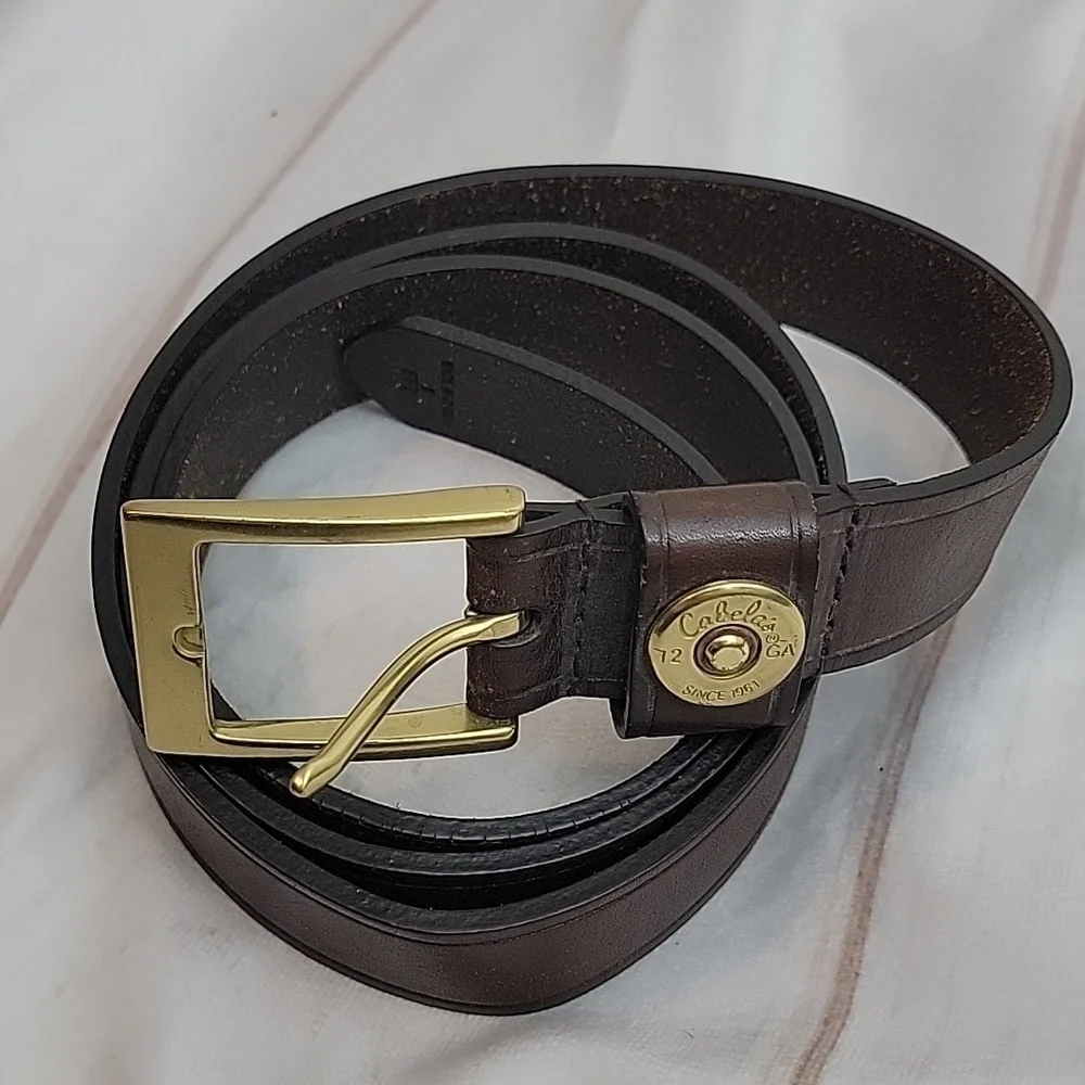 Cabelas Brown Leather with Gold Bullet Shotgot Shell Belt size 46